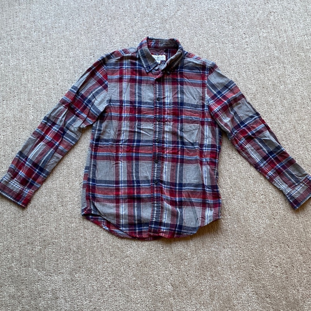 Men’s Club Room Slim Fit Plaid Button Up Shirt Size S